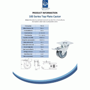 Roulette pivotante/frein de 50 mm en caoutchouc TPR gris sur roue centrale en polypropylène_1
