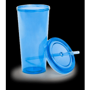 Mug en plastique transparent - 750 ml - avec couvercle et paille colorés_1