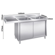 Plonge avec passage lave-vaisselle 160 x 60cm et placard - 2 cuves à droite l40 x p40 x h25 cm_1