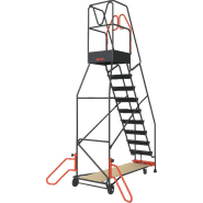 Escabeaux de rayonnage à immobilisation automatique - 10 marches - plateforme antidérapante et portillon de sécurité_1