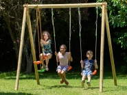 Darifou - portique bois 2,30 m avec 3 agrès pour 4 enfants, fabrication française, balançoires réglables_1