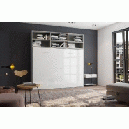 Lit escamotable STRADA-V2 - Structure gris mat, façade blanc brillant avec surmeuble - Couchage 140x200 cm_1