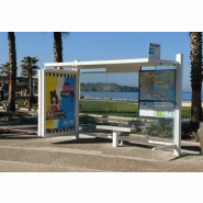 Abri bus cirrus à caisson publicitaire / structure en acier / bardage en verre trempé et verre sécurit / avec banquette / 365 x 145 cm_1