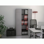 Armoire à rideaux classique unie Factodesk - monobloc L120 x H198 cm avec 4 tablettes noires_1