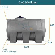 Cuve 500l Aérienne De Récupération D'eau - Réservoir Horizontal Gris - Elbi Cho500_1