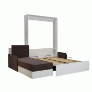 Lit escamotable DYNAMO SOFA - canapé angle méridienne réversible blanc avec accoudoirs tissu marron 140x200 cm_1