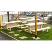Table de pique-nique en béton armé Mimosa Blanc Naturel - Capacité 8 personnes - Livrée en kit avec boulonnerie et notice de montage_1