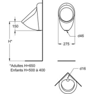 Urinoir d'angle en porcelaine vitrifiée Ideal Standard - 41,5 x 27,5 cm - bride ouverte - Applique blanc pour collectivités_1