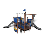 Structure multi-jeux 3 à 12 ans - Uniplay Viking 8061771 - Hags - poteaux bois, panneaux HPL, bleu_1