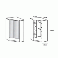 Armoire dressing d'angle DINGLE - 2 portes miroirs - 95x95 cm - Blanche_1