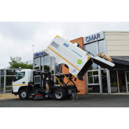 Balayeuse thermique BROCK VS4 sur châssis FUSO pour services voirie avec cuve à déchets de 4m³, brosses amovibles et caractéristiques techniques avancées_1