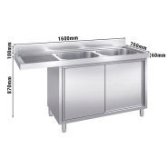 Plonge avec passage lave-vaisselle 160 x 70cm et placard - 2 cuves à droite l40 x p50 x h25 cm_1