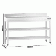 Table Inox de travail Premium avec Dosseret et 2 Étagères - Profondeur 800 mm - 1400_1