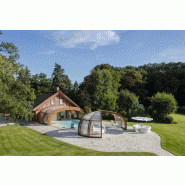 Abri piscine haut rotonde / télescopique / en bois et acier_2