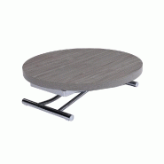 Table basse ronde relevable et extensible SATURNA en chêne gris - Diamètre 105 cm - Plateau extensible à 135 cm_1