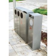 Cs351 - Poubelle publique MMCité 1 a.S. - corps en acier, cendrier avec éteignoir à cigarettes, tri sélectif 3 compartiments, 2x32L et 55L, avec couvercle_1