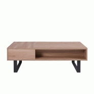 Table basse relevable HAPPY 120x60 cm - Mélaminé chêne avec double plateau et niche de rangement_1