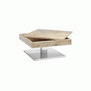 Table basse Monroe - plateau pivotant en placage chêne noueux - piétement métal inox brossé_1