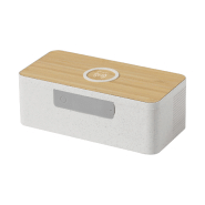 Enceinte Bluetooth avec chargeur sans fil 10W - Boîtier en bambou et paille de blé - Mains libres et rechargeable_1