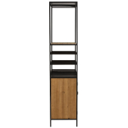 Armoire bouteilles et verres 2 portes FAKY - métal noir et bois naturel - design industriel - L60 x H180 x P42,5 cm_1