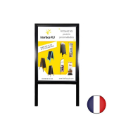 Chevalet stop trottoir bois noir avec porte affiche alu format A1 - Dimensions 126 x 67,5 cm - Référence : LSTF38NA1_1
