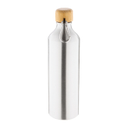 Bouteille en aluminium - 800 ml - couvercle en bambou avec mousqueton - couleur argenté_1