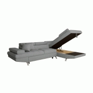 Canapé d'angle droit convertible RINO gris clair avec coffre et têtières réglables_1