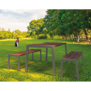 Table de pique-nique Silaos® - acier et plastique recyclé - ref : 209652.Gpro - avec deux banquettes incluses_1