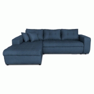 Canapé d'angle à gauche convertible ZELI bleu - Design scandinave avec coffre de rangement et deux coussins_1