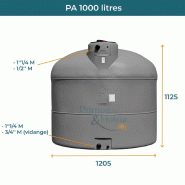 Cuve 1000l Aérienne De Récupération D'eau - Réservoir Cylindrique Gris - Elbi Pa1000_1