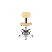 Siège technique en bois pour industrie propre et sale - LABO H - robuste, confortable, réglable avec repose-pied en acier_1