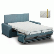 Canapé-lit CanapExpress Normandie - Tête de lit intégrée - Velours azur - Matelas memory 22 cm - Sommier à lattes_1