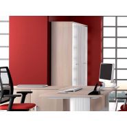 Armoire haute de direction - Portes en verre - L100 x H197 cm - Bois mélaminé et verre - Finitions chêne moyen, wengé et blanc_1