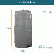 Cuve 1000l Aérienne De Récupération D'eau - Réservoir Vertical Gris - Elbi Cv1000_1