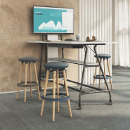 Tabouret haut avec pieds en bois et repose pieds TOP - Blanc 010_1