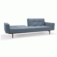 Canapé convertible Splitback Styletto avec accoudoirs - pieds fuseau chêne noyer - tissu Mixed Dance Light Blue_1