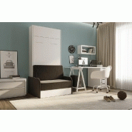 Armoire lit escamotable Dynamo Sofa - Blanc avec canapé tissu anthracite et accoudoirs - Couchage 90x200 cm_1