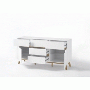 Buffet Cachan blanc laqué mat - 5 tiroirs, 2 portes, piétement en chêne massif_1