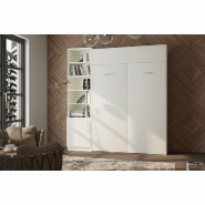Composition armoire lit escamotable DYNAMO blanc mat - Couchage 140x200 cm avec colonne bibliothèque intégrée_1