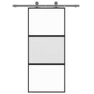 Vidaxl porte coulissante noir 90x205 cm verre trempé aluminium 155202_1