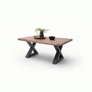 Table basse Claren - plateau 110 cm en acacia teinte noyer - piétement en X laqué anthracite_1