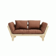 Banquette méridienne futon BEAT - Pin naturel - Tissu brun argile - Couchage 75x200 cm_1