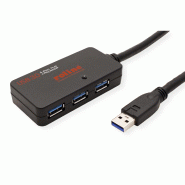 ROLINE Hub USB 3.2 Gen 1 4 ports avec Repeater, noir, 10 m_1