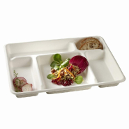 Plateau repas 5 compartiments pulpe de canne 32x23x3,3cm blanc - par 150_1