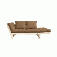 Banquette méridienne futon Beat - Pin naturel - Tissu coloris mocca - Couchage 75x200 cm - Marque Karup_1