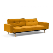 Canapé convertible Splitback Styletto avec accoudoirs - pieds fuseau chêne naturel - tissu Elegance Burned Curry - couchage 115x210cm_1