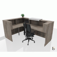 Banque d'accueil d'angle Delta Plus avec réhausse - Mobel Linea - 244, Blanc mat, Droite, Non, Chêne grisé_1