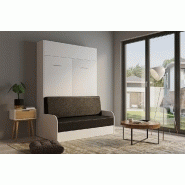 Armoire lit escamotable Dynamo Sofa - Blanc mat avec accoudoirs - Canapé noir - Couchage 140x200 cm_1