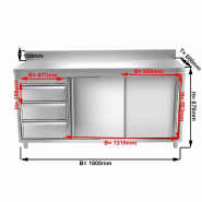Meuble bas inox adossé P 600 mm avec portes et tiroirs - 1800, A gauche_1