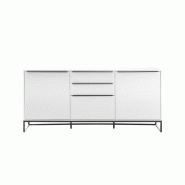 Buffet LUARD blanc laqué mat - 2 portes, 3 tiroirs - Piétement métal noir - Design moderne_1